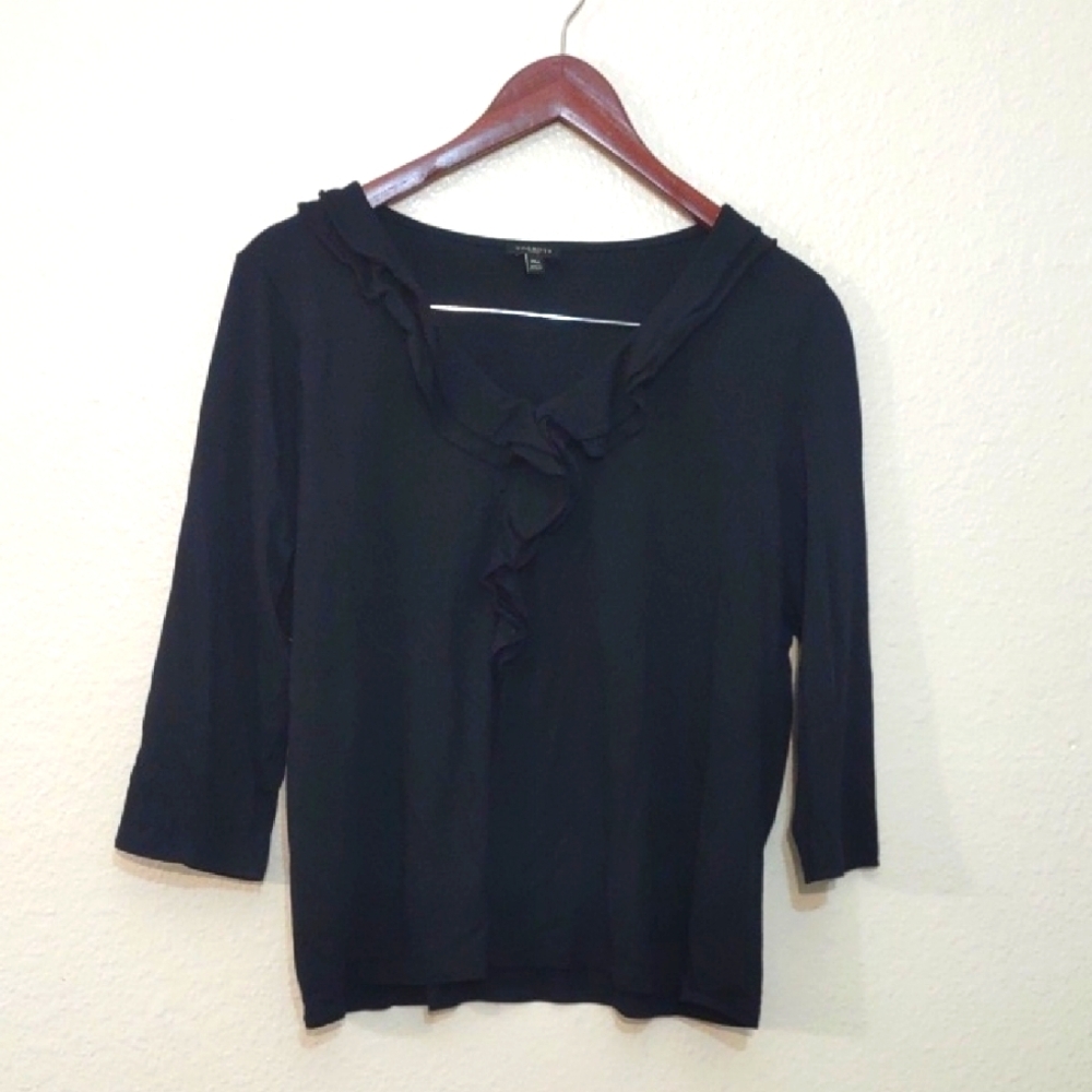 USED TALBOTS PETITES LONG SLEEVE ACCENT RUFFLE SIZE XL P COLOR BLACK